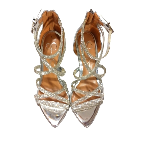 Jessica Simpson Rhinestone Silver Heels Strappy Formal Sandals size 6 5 - Picture 4 of 13